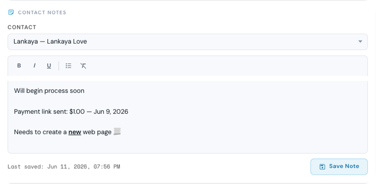 MyCRM interaction notes view